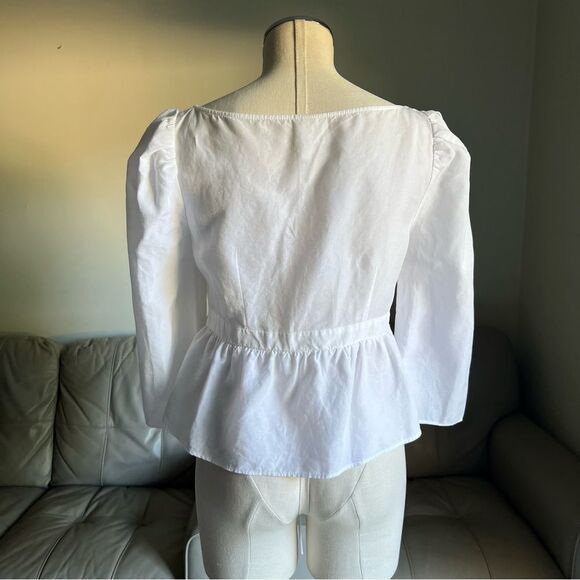 Brock Collection x H&M Sz M Lyocell Linen White Puff Sleeve Tie Top Blouse Chic - Picture 15 of 16